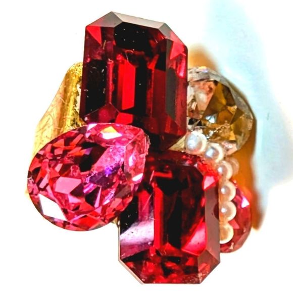 Wendy Gell Swarovski ring red pink, Crystal Heart. - Picture 3 of 3